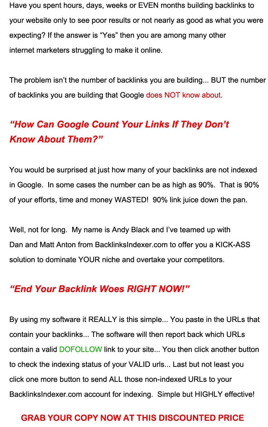 Powerful index checking software to see if your backlinks are indexed in Google!